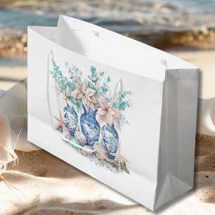 Sacola Para Presentes Grande Vases de Chinoiserie com Eucalyptus e Poinsettias