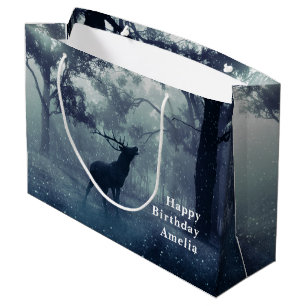 Sacola Para Presentes Grande Veado com Antlers numa Floresta Sombria - Aniversá