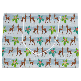 Sacola Para Presentes Grande Veado de Natal de inverno com Holly Retro Inspirad