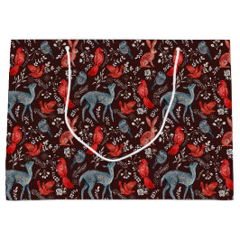 Sacola Para Presentes Grande Vedante Nórdico de Natal, Coelho, Aves Vermelhas