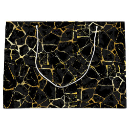 Sacola Para Presentes Grande Veia Dourada Kintsugi Preta