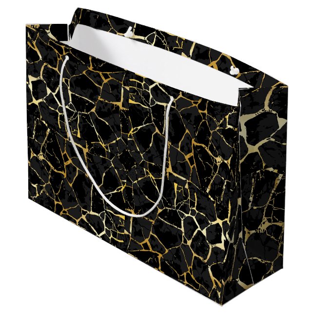 Sacola Para Presentes Grande Veia Dourada Kintsugi Preta (Verso inclinado)