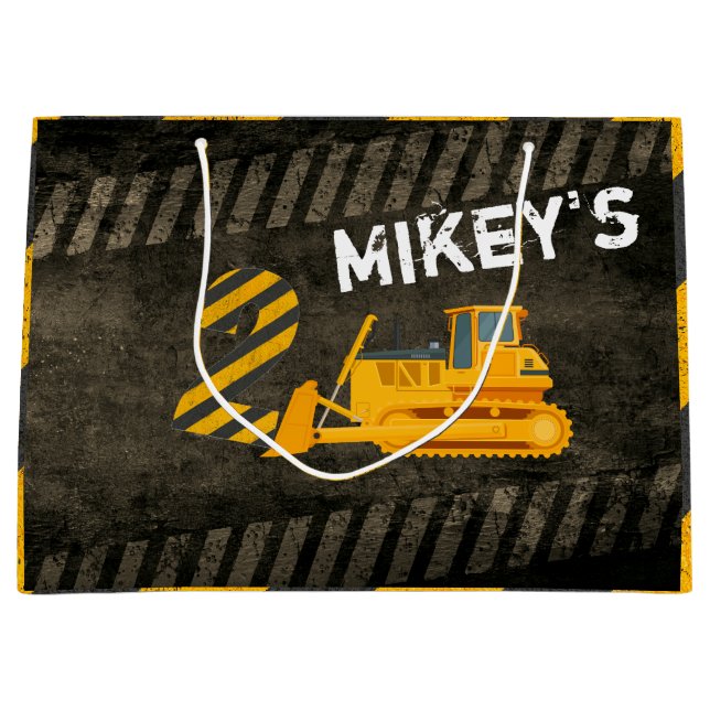 Sacola Para Presentes Grande Veículo de Construção Preto-Amarelo| segundo anive (Frente)