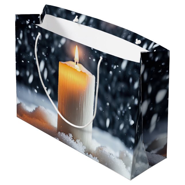 Sacola Para Presentes Grande Vela De Natal Na Neve (Verso inclinado)