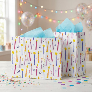 Sacola Para Presentes Grande Velas Coloridas de Aniversário Padrão Sem Costura
