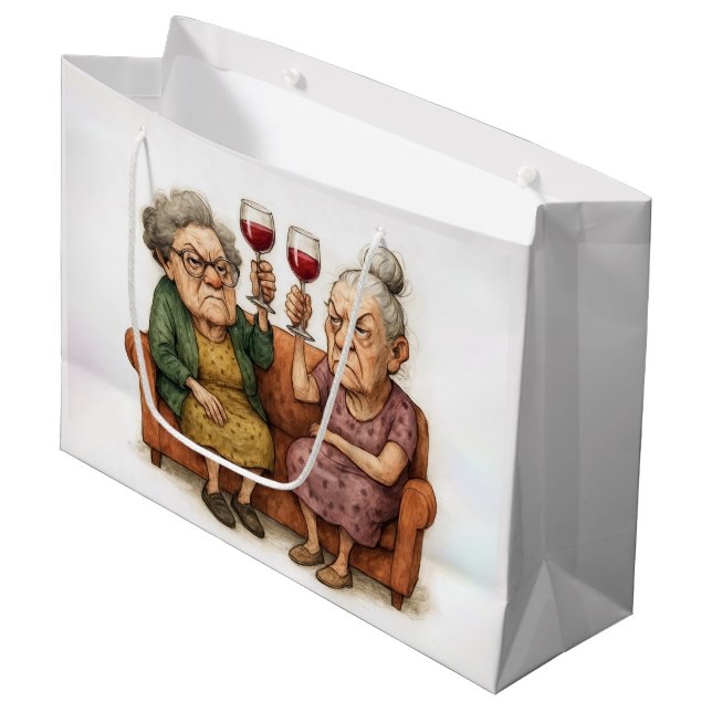 Sacola Para Presentes Grande Velhas Mal-Humoradas Com Vinho Tinto (Frente inclinada)