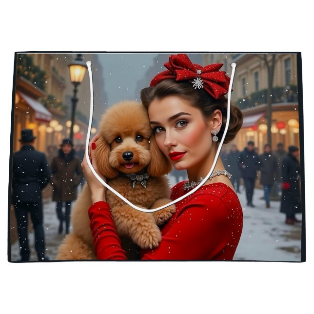 Sacola Para Presentes Grande Velvet The Poodle Holiday Card (Frente)