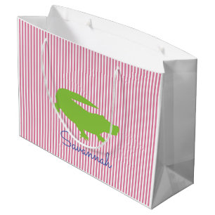 Sacola Para Presentes Grande Verde Alligador Cor-de-Rosa Nome da Faixa Colorida