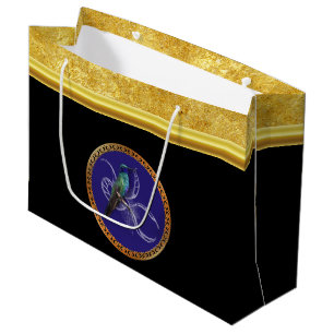 Sacola Para Presentes Grande Verde-azul-turquesa com beija-flor-roxa