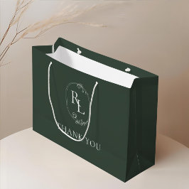 Sacola Para Presentes Grande Verde | Chic Floral Monogramas Casamento Obrigado