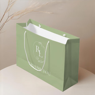 Sacola Para Presentes Grande Verde Chic Floral Monogramas Casamento Obrigado
