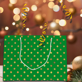Sacola Para Presentes Grande Verde com pontos brilhantes Dourados