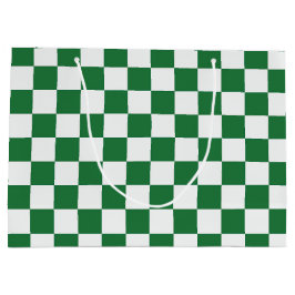Sacola Para Presentes Grande Verde e Branco Xadrez Natalino