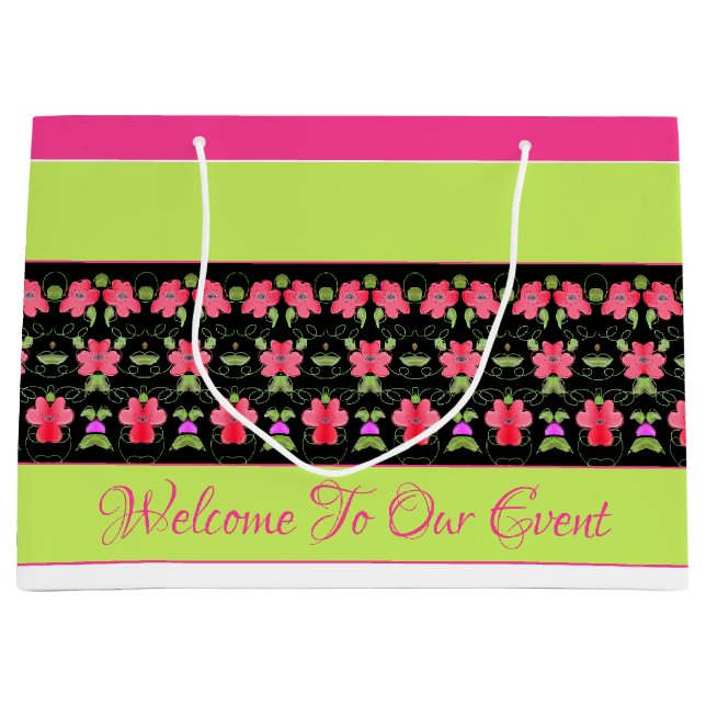 Sacola Para Presentes Grande Verde limão E Rosa Brilhante (Frente)