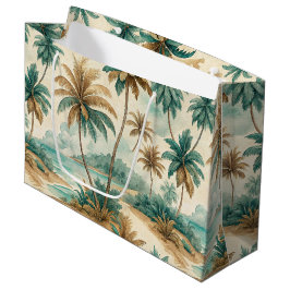 SACOLA PARA PRESENTES GRANDE VERDE & OURO PALMEIRAS TROPICAIS DE VERÃO