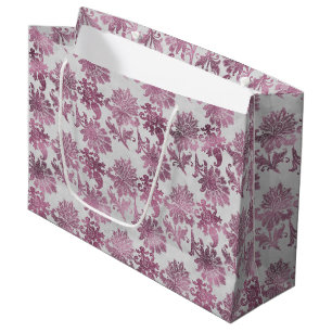 Sacola Para Presentes Grande Vermelho Borgonha Floral Prata