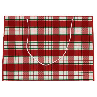 Sacola Para Presentes Grande Vermelho e bege xadrez Natal férias