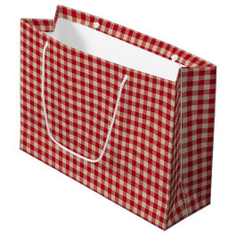 Sacola Para Presentes Grande Vermelho e Kraft Country Gingham Natal 