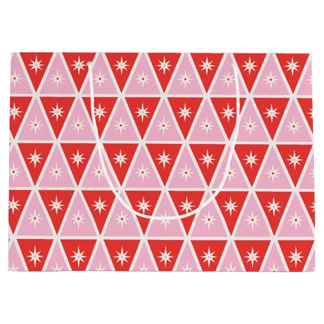 Sacola Para Presentes Grande Vermelho e Rosa Geométrica do Século médio (Frente)
