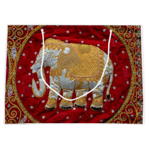 Sacola Para Presentes Grande Vermelho Embellished e ouro do elefante indiano