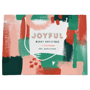 Sacola Para Presentes Grande Vermelho gráfico abstrato moderno, cor-de-rosa +