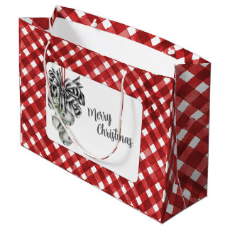 Sacola Para Presentes Grande Vermelho Rústico Gingham Noël