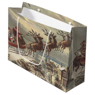 Sacola Para Presentes Grande Véspera de Natal Vintage Sleigh de Papai Noel Vito