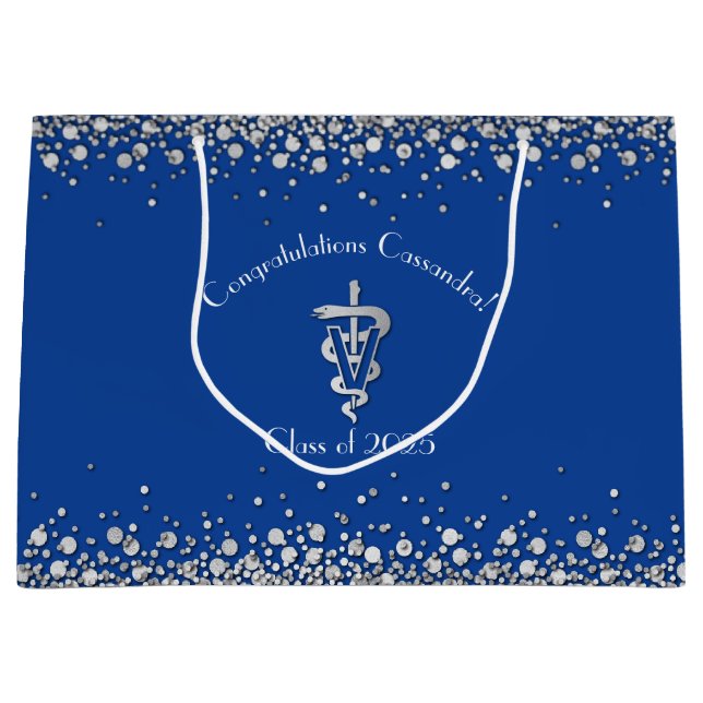 Sacola Para Presentes Grande Veterinarian Graduation Blue Silver (Frente)