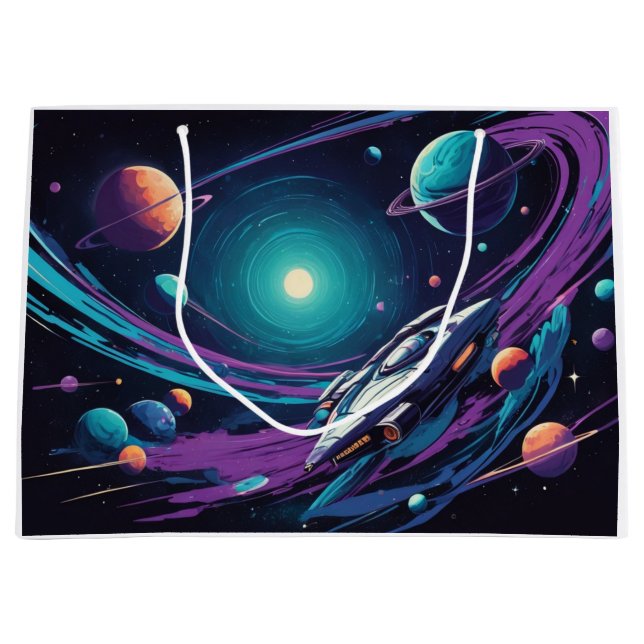 Sacola Para Presentes Grande viagem de espaço (Frente)