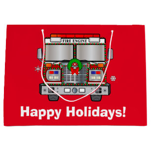 Sacola Para Presentes Grande Viatura de incêndio decorada para o Natal