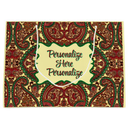 Sacola Para Presentes Grande Victorian paisley pattern elegant red green gold