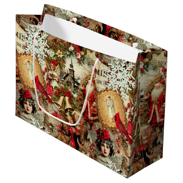 Sacola Para Presentes Grande Victorian Yuletide Treasures Collage (Frente inclinada)