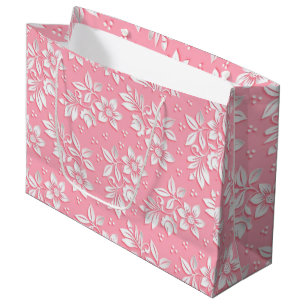Sacola Para Presentes Grande Vidro Branco Rosa Floral Moderno