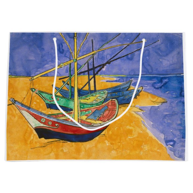 Sacola Para Presentes Grande Vincent van Gogh - Barcos de Pesca na Praia (Frente)