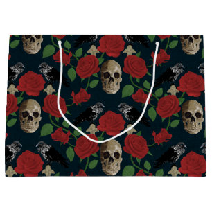 Sacola Para Presentes Grande Vinhas Rosa de Grãos Góticos Escuros Raven Vermelh