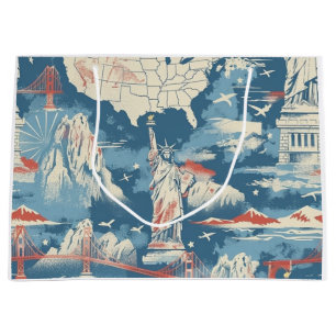 Sacola Para Presentes Grande Vintage American Landmark Pattern - Liberty, EUA