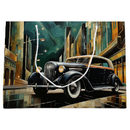 Sacola Para Presentes Grande Vintage Art Deco-Inspirado Carro Sob Lua