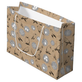 Sacola Para Presentes Grande Vintage Birds & Nest Rustic Kraft Brown