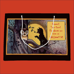 Sacola Para Presentes Grande Vintage Black Cat Halloween Gift Bag