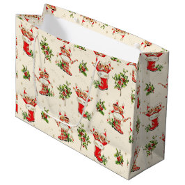 Sacola Para Presentes Grande Vintage Bonita Retrora Elfos Vermelhos de Natal