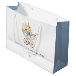 Sacola Para Presentes Grande Vintage Carriage Blue Large Baby Shower Bag