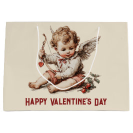 Sacola Para Presentes Grande Vintage Cupid With Heart Bow