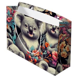 Sacola Para Presentes Grande Vintage Cute Koala Pintura