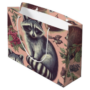 Sacola Para Presentes Grande Vintage Cute Racoon
