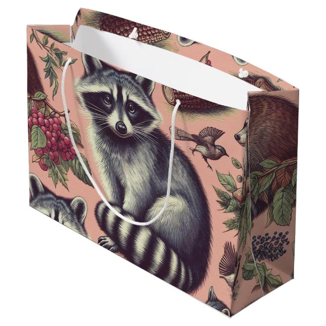 Sacola Para Presentes Grande Vintage Cute Racoon (Verso inclinado)