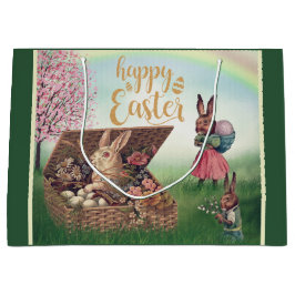 Sacola Para Presentes Grande Vintage Easter Bunny