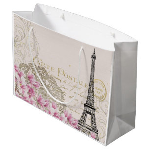 Sacola Para Presentes Grande Vintage elegante da torre Eiffel de Paris
