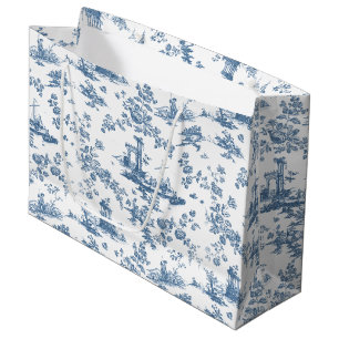 Sacola Para Presentes Grande Vintage English Floral Toile de Jouy-Blue