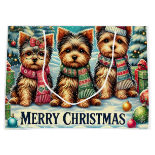 Sacola Para Presentes Grande Vintage Felry Natal Terrier Yorskhire Yorkie