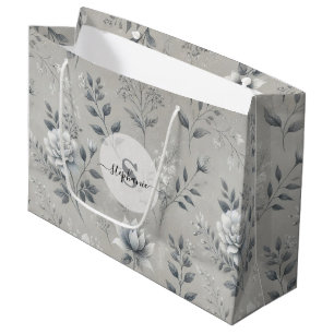 Sacola Para Presentes Grande Vintage Floral Patterno sobre a Cinza russa